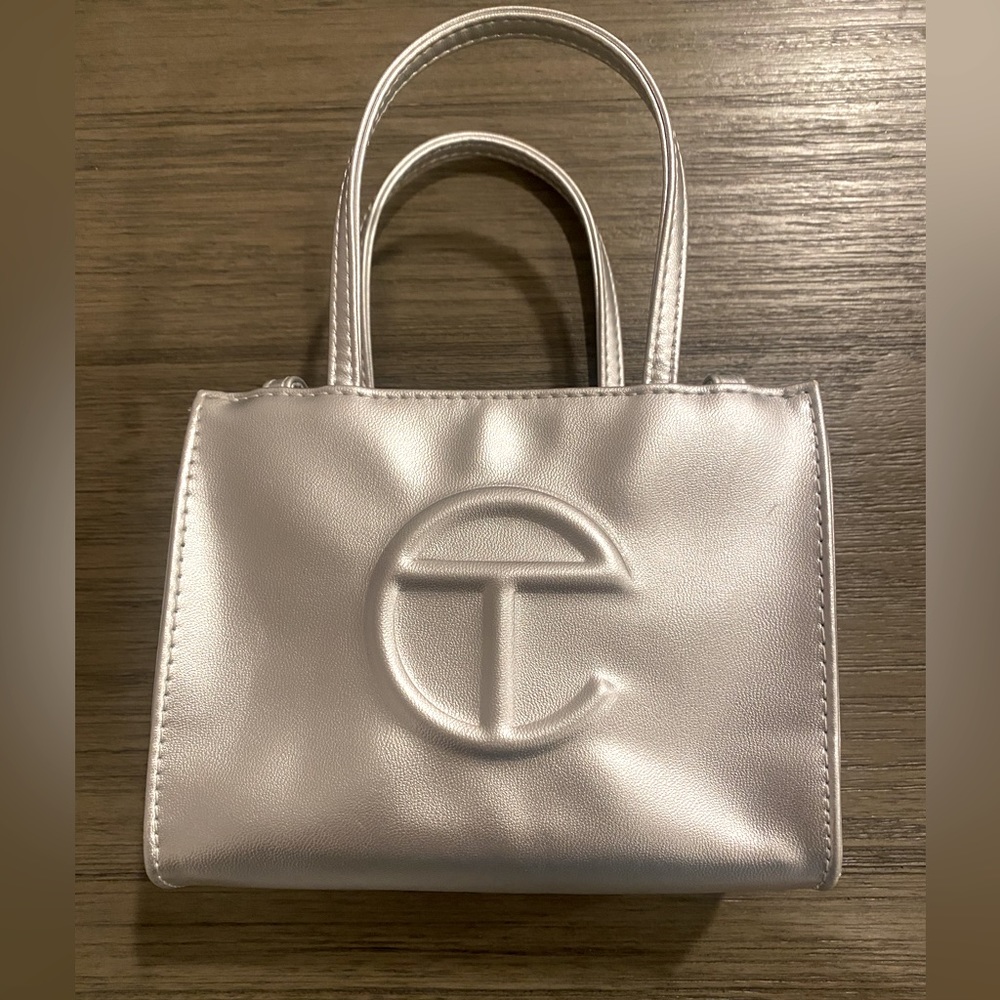 Good Condition Mini Telfar Bag In Metallic Silver! Celebrity Must-Have Bag!!